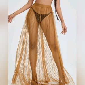 Sheer mesh striped beach coverup skirt